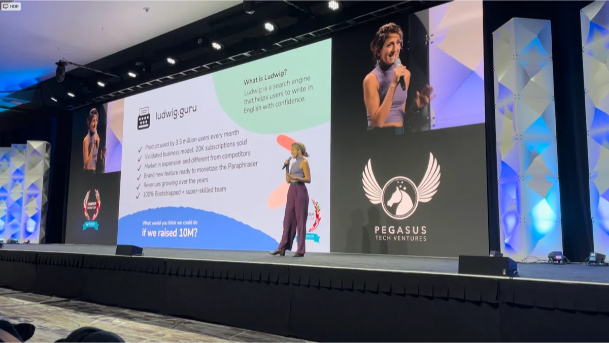 Roberta presenta Ludwig (campione Europa meridionale) allo Startup World Cup — San Francisco 2022